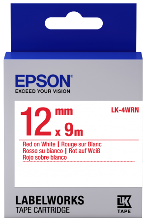 เทปพิมพ์ฉลาก Epson LK-4WRN 12 mm อักษรแดงบนพื้นขาว (9m)