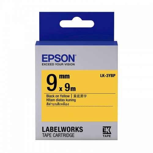 เทปเครื่องพิมพ์ฉลาก Epson LC-3YBP 9 mm อักษรดำบนพื้นเหลือง (8m)