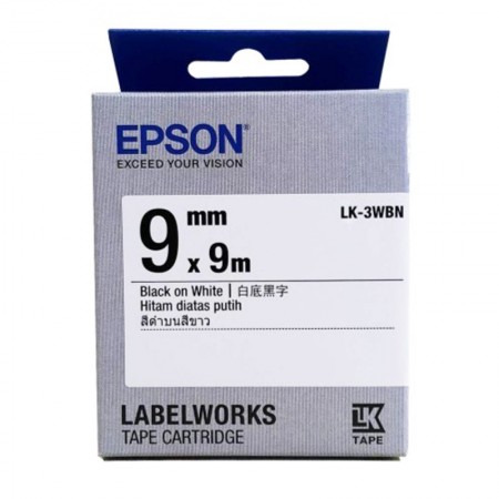 เทปเครื่องพิมพ์ฉลาก Epson LK-3WBN 9 mm อักษรดำบนพื้นขาว (9m)